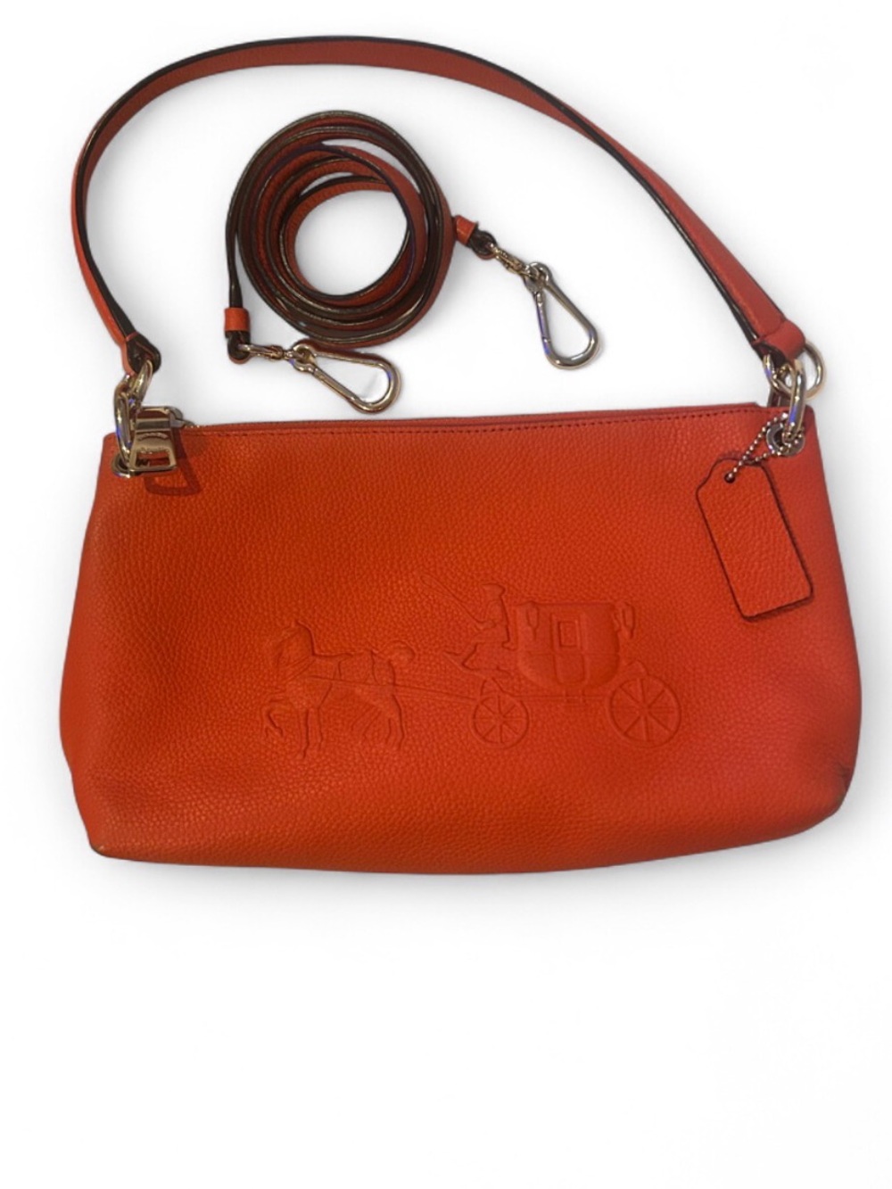 Coach Charley orange pebbles leather crossbody handbag